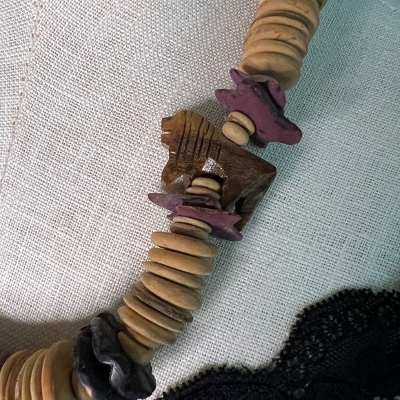 Stacked Flat Beads Lion Discs Multicolor Wood? Necklace - Picture 3 of 5